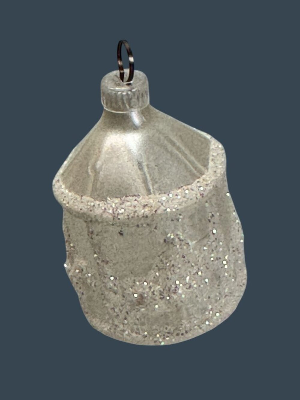 Vintage Germany White Glitter Lantern Cottage Glass Christmas Ornament 2 1/2" - Picture 6 of 7